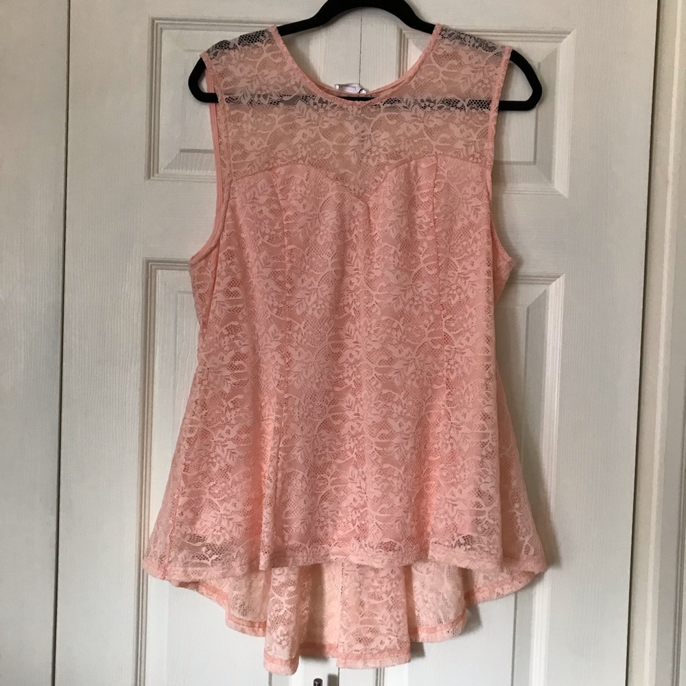 🍑 Pink Peplum Hi-Low Lace Top